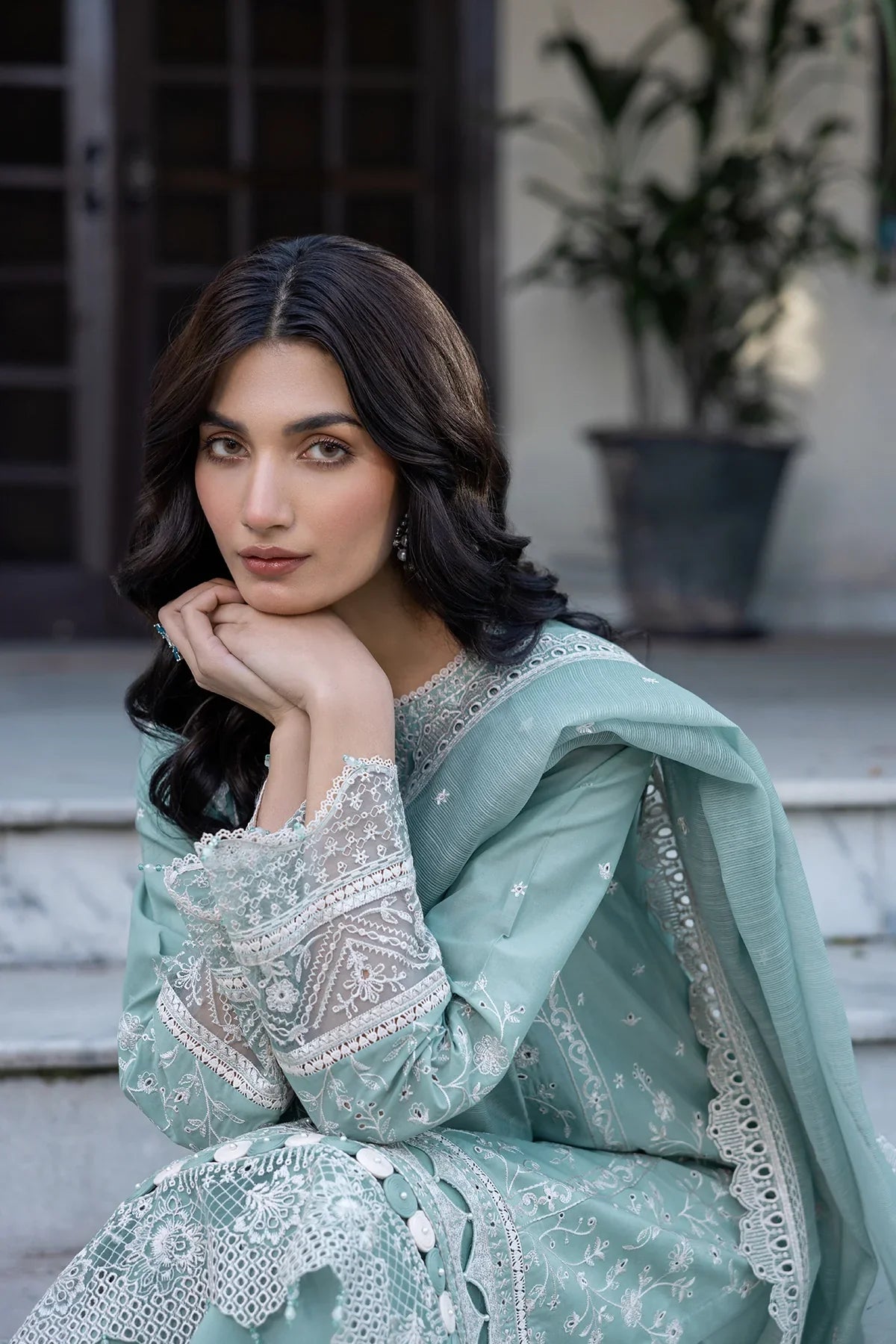 Farasha | Bahaar Embroidered Lawn | Aqua Pearl - Official Farasha stockist in UK - Sakeena London