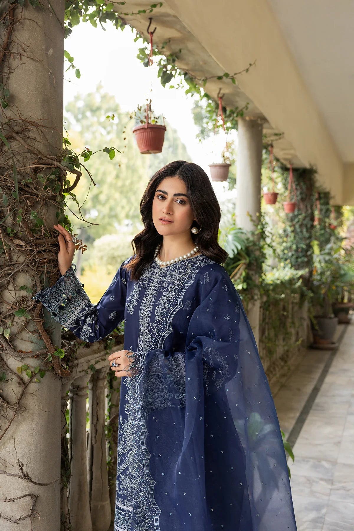 Farasha | Bahaar Embroidered Lawn | Blue Ochre - Official Farasha stockist in UK - Sakeena London
