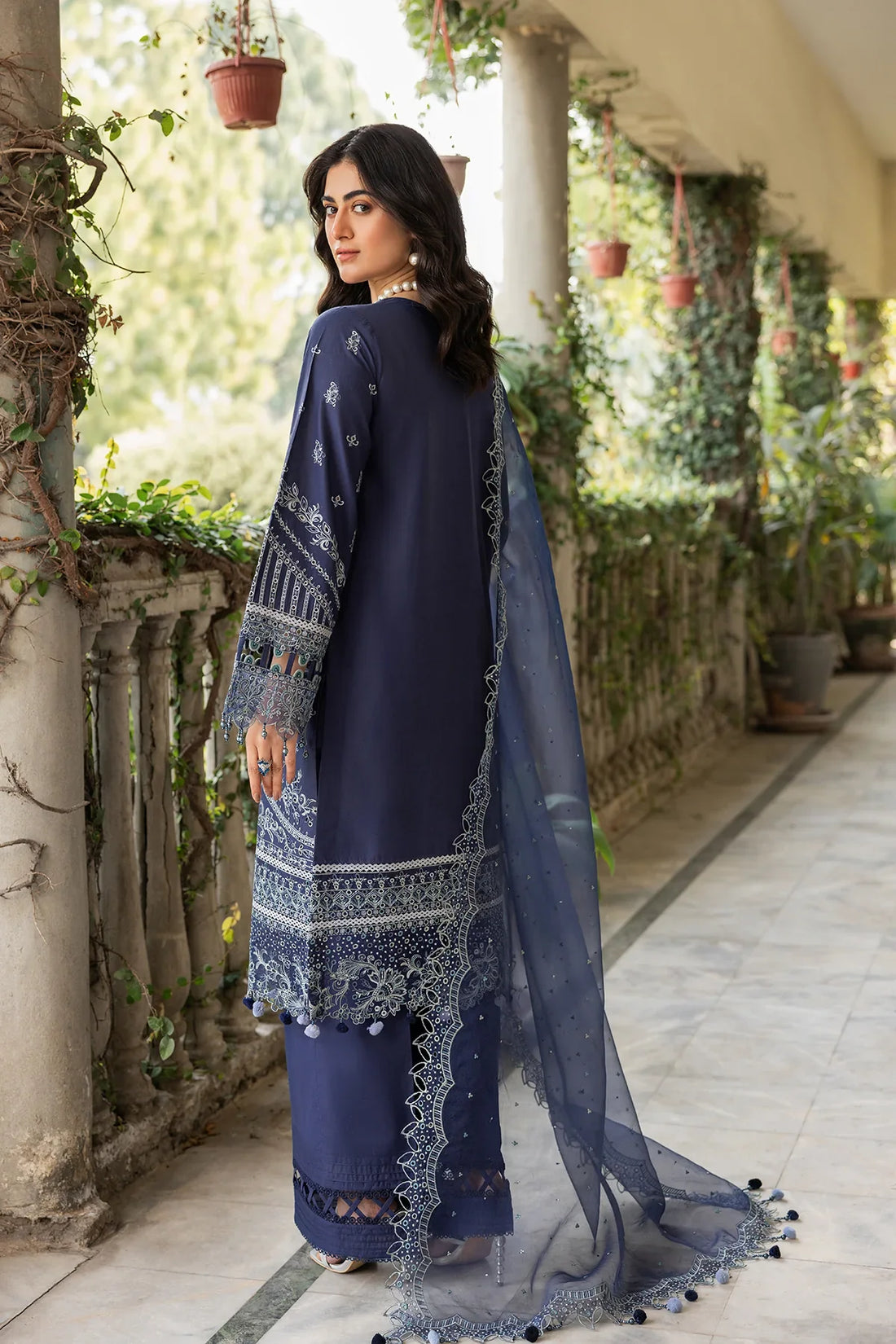Farasha | Bahaar Embroidered Lawn | Blue Ochre - Official Farasha stockist in UK - Sakeena London