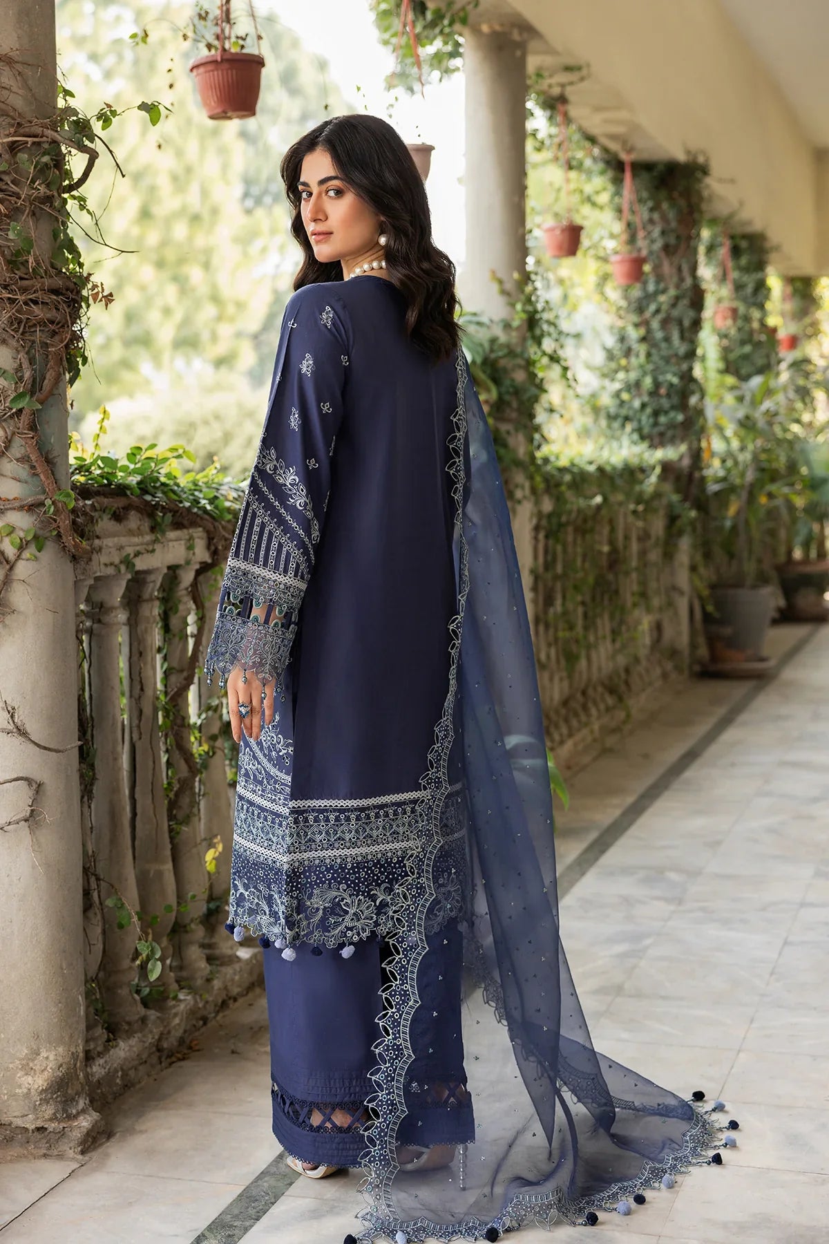 Farasha | Bahaar Embroidered Lawn | Blue Ochre - Official Farasha stockist in UK - Sakeena London