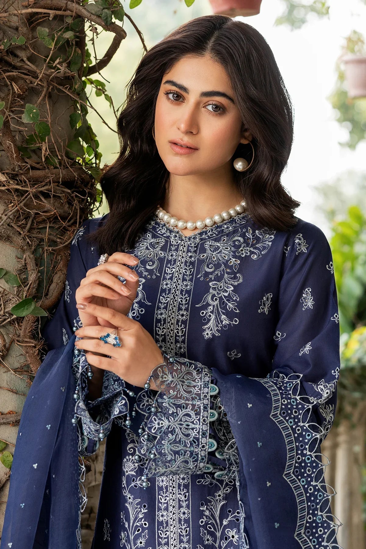 Farasha | Bahaar Embroidered Lawn | Blue Ochre - Official Farasha stockist in UK - Sakeena London