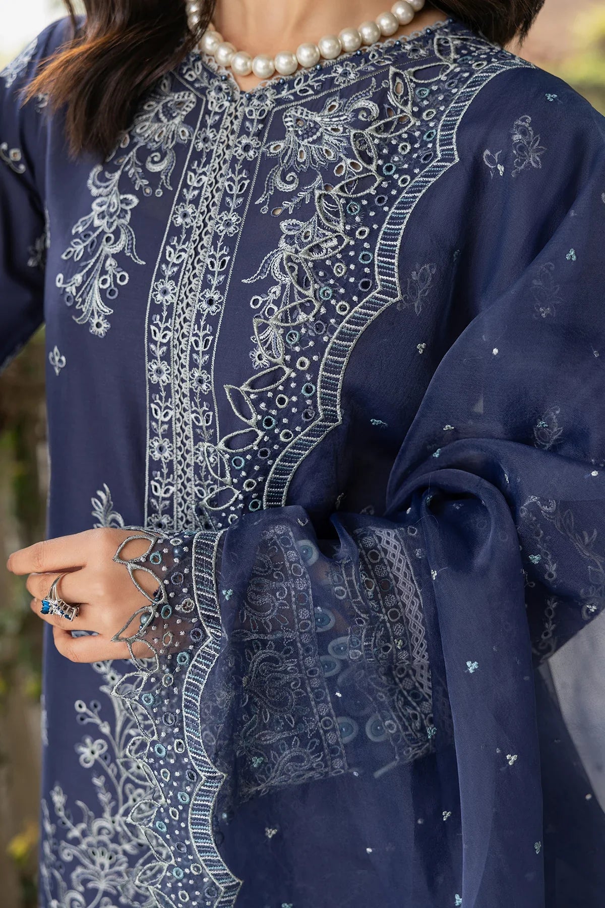Farasha | Bahaar Embroidered Lawn | Blue Ochre - Official Farasha stockist in UK - Sakeena London
