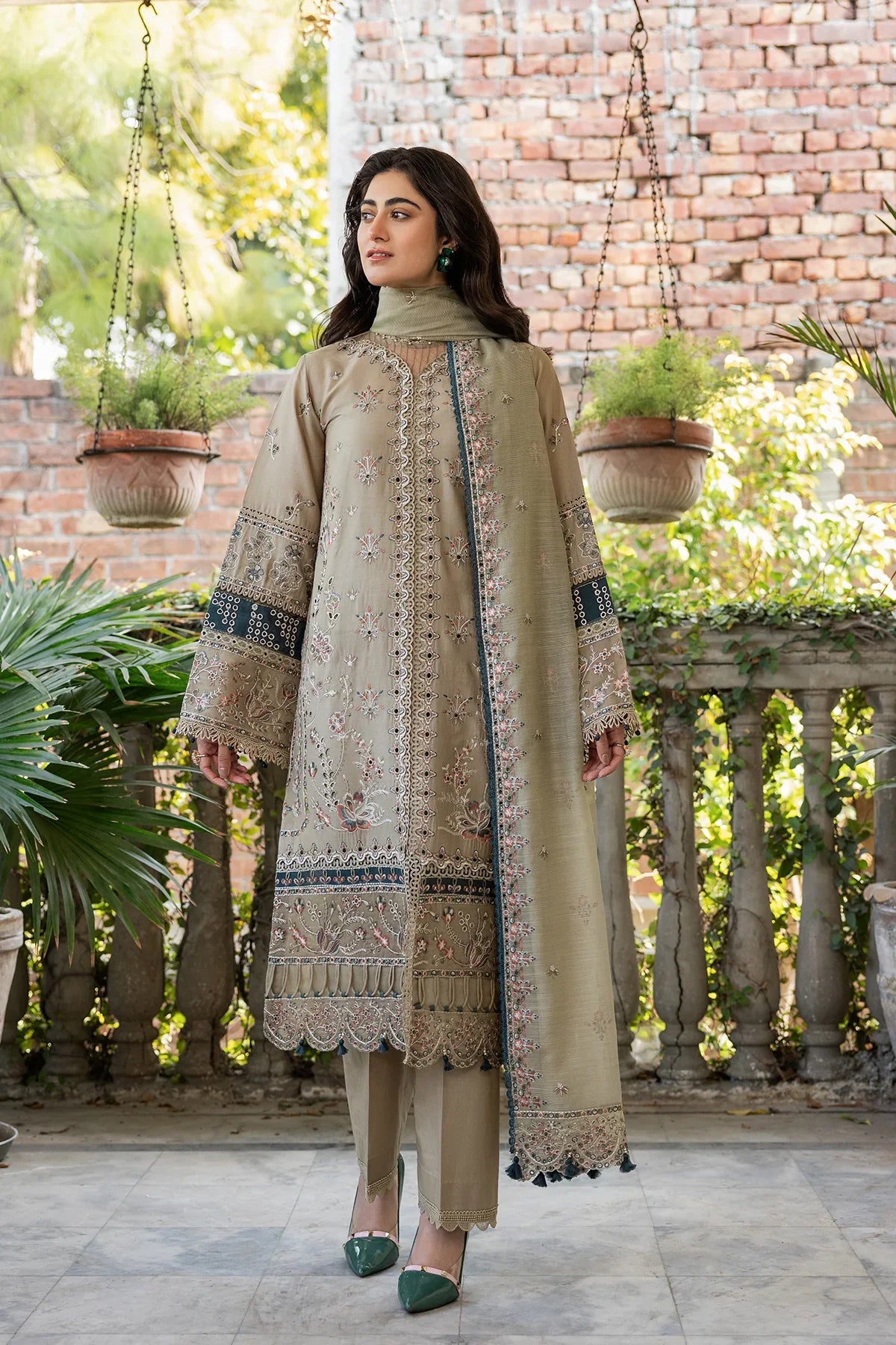 Farasha | Bahaar Embroidered Lawn | Whimsical Sage - Official Farasha stockist in UK - Sakeena London