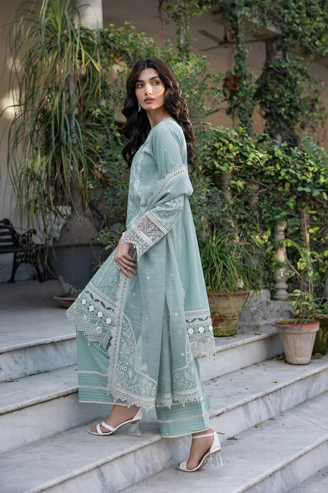 Farasha | Bahaar Embroidered Lawn | Aqua Pearl - Official Farasha stockist in UK - Sakeena London