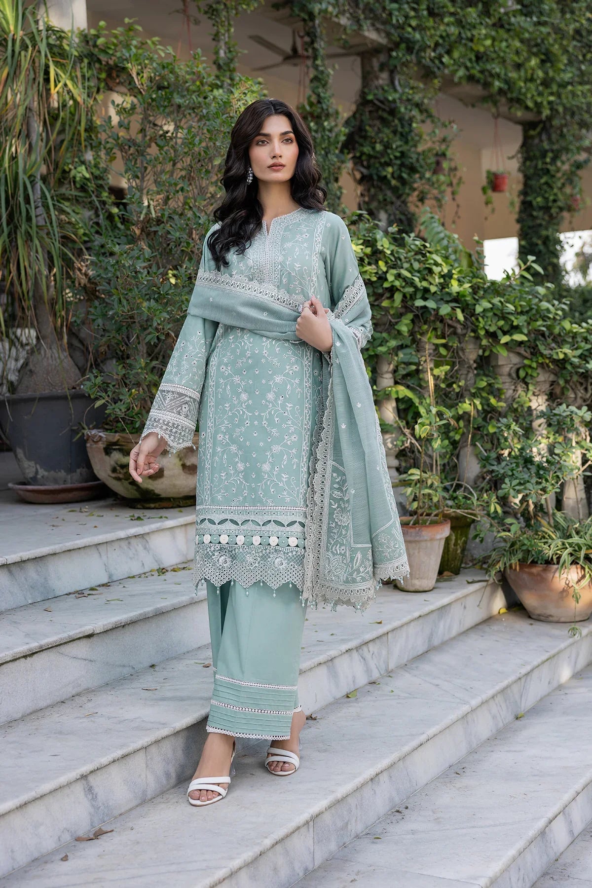 Farasha | Bahaar Embroidered Lawn | Aqua Pearl - Official Farasha stockist in UK - Sakeena London