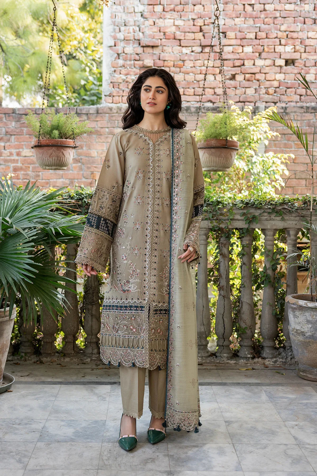 Farasha | Bahaar Embroidered Lawn | Whimsical Sage - Official Farasha stockist in UK - Sakeena London