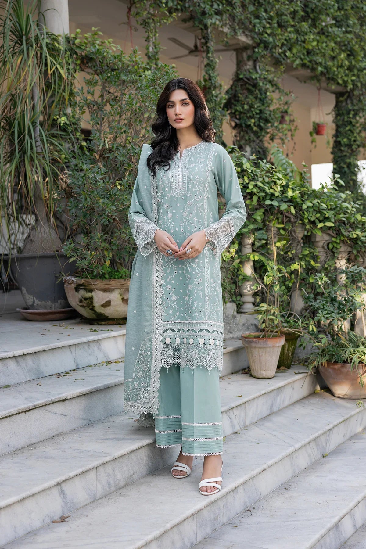 Farasha | Bahaar Embroidered Lawn | Aqua Pearl - Official Farasha stockist in UK - Sakeena London