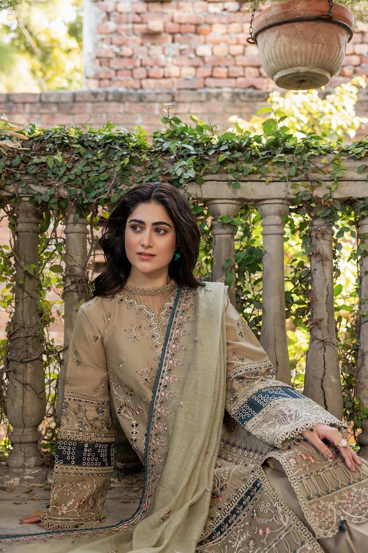 Farasha | Bahaar Embroidered Lawn | Whimsical Sage - Official Farasha stockist in UK - Sakeena London