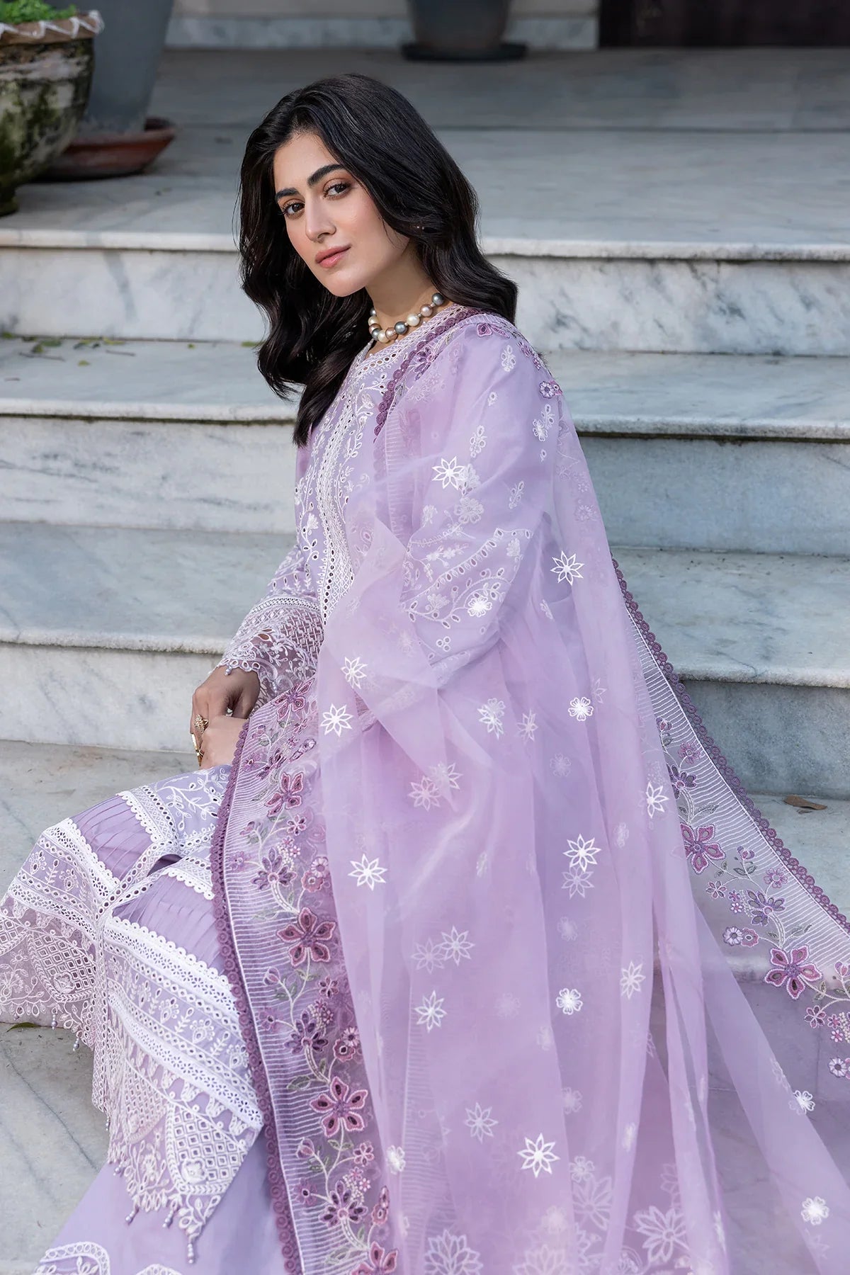 Farasha | Bahaar Embroidered Lawn | Lilac Florine - Official Farasha stockist in UK - Sakeena London