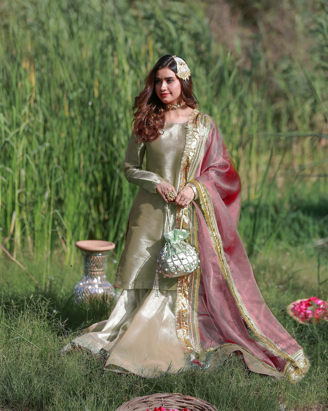 Zar | Gharara Formals | Gold/Pink - Official Zar stockist in UK - Sakeena London