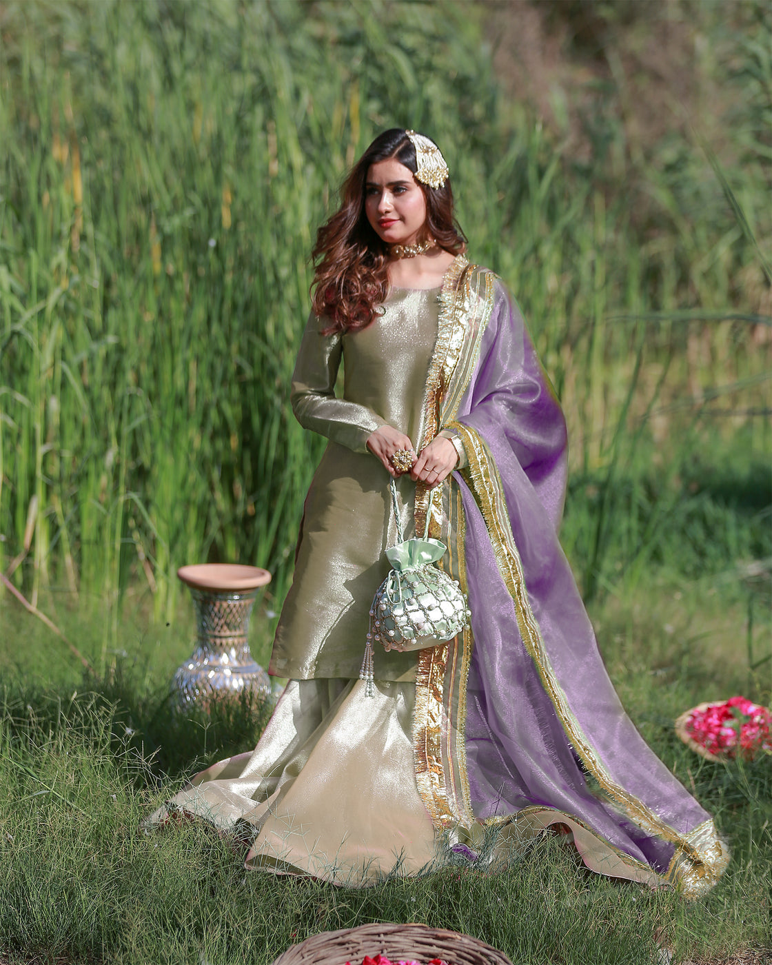 Zar | Gharara Formals | Gold/Purple - Official Zar stockist in UK - Sakeena London