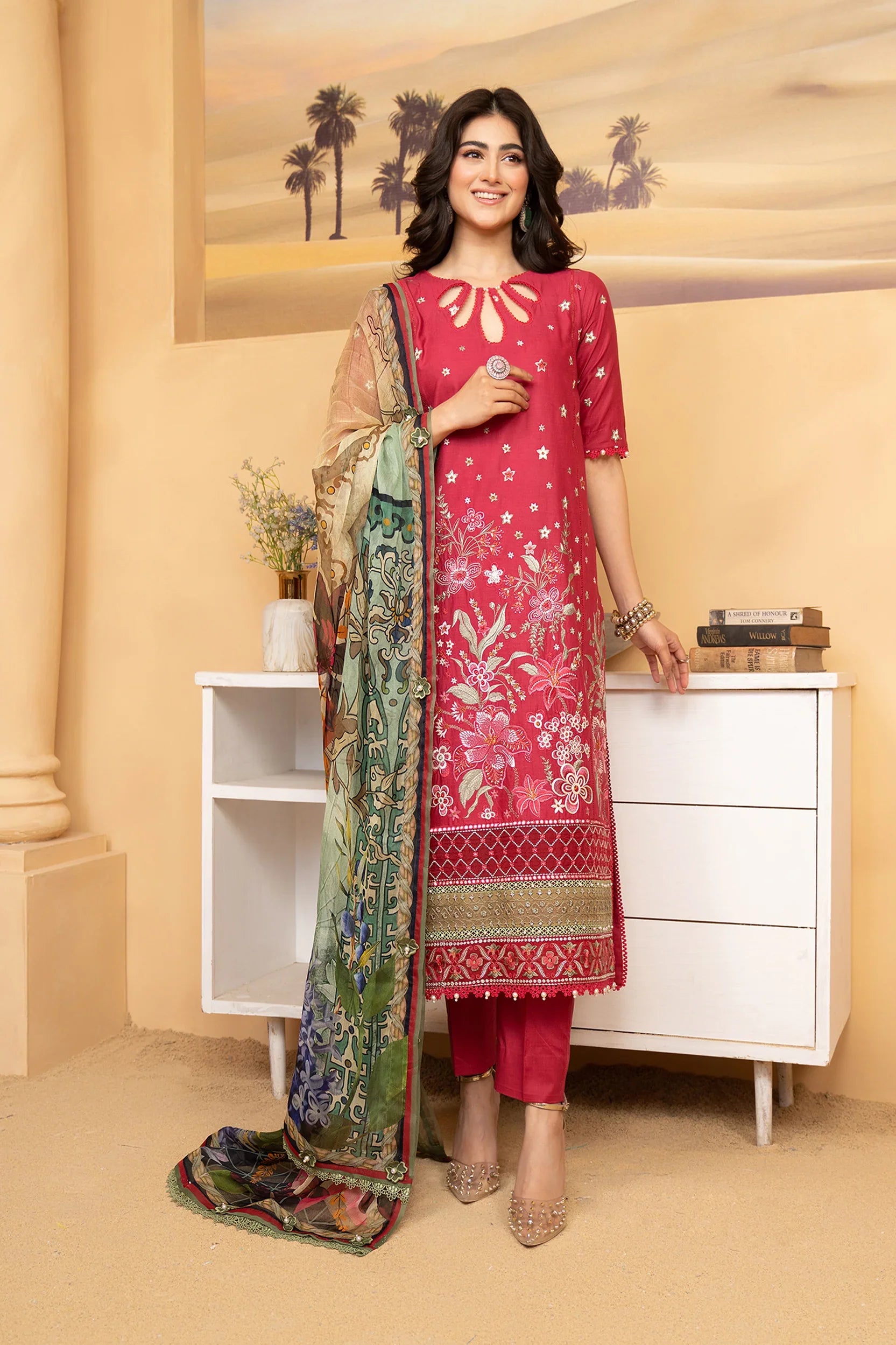 Hemstitch | Summer Luxury Lawn 24 | Scarlet Red - Official Hemstitch stockist in UK - Sakeena London