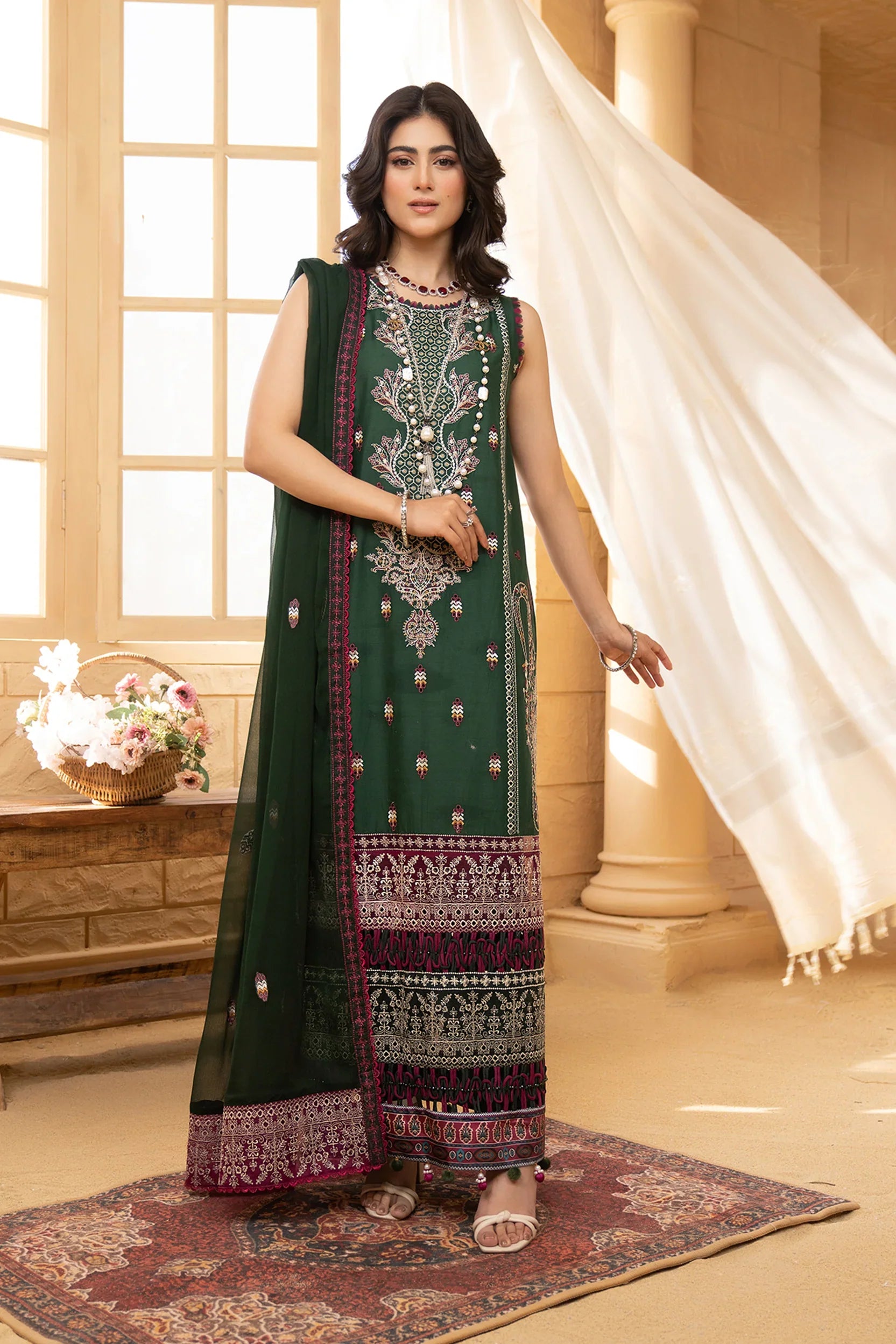Hemstitch | Summer Luxury Lawn 24 | Bottle Green - Official Hemstitch stockist in UK - Sakeena London