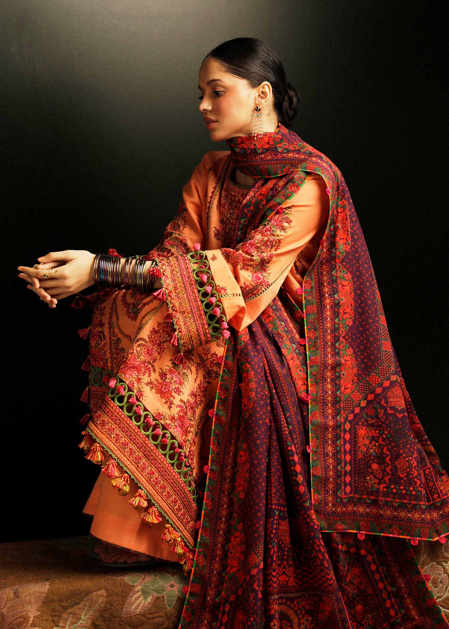 Hussain Rehar | Winter Shawl Khaddar 23 | Sunrise - Official Hussain Rehar stockist in UK - Sakeena London