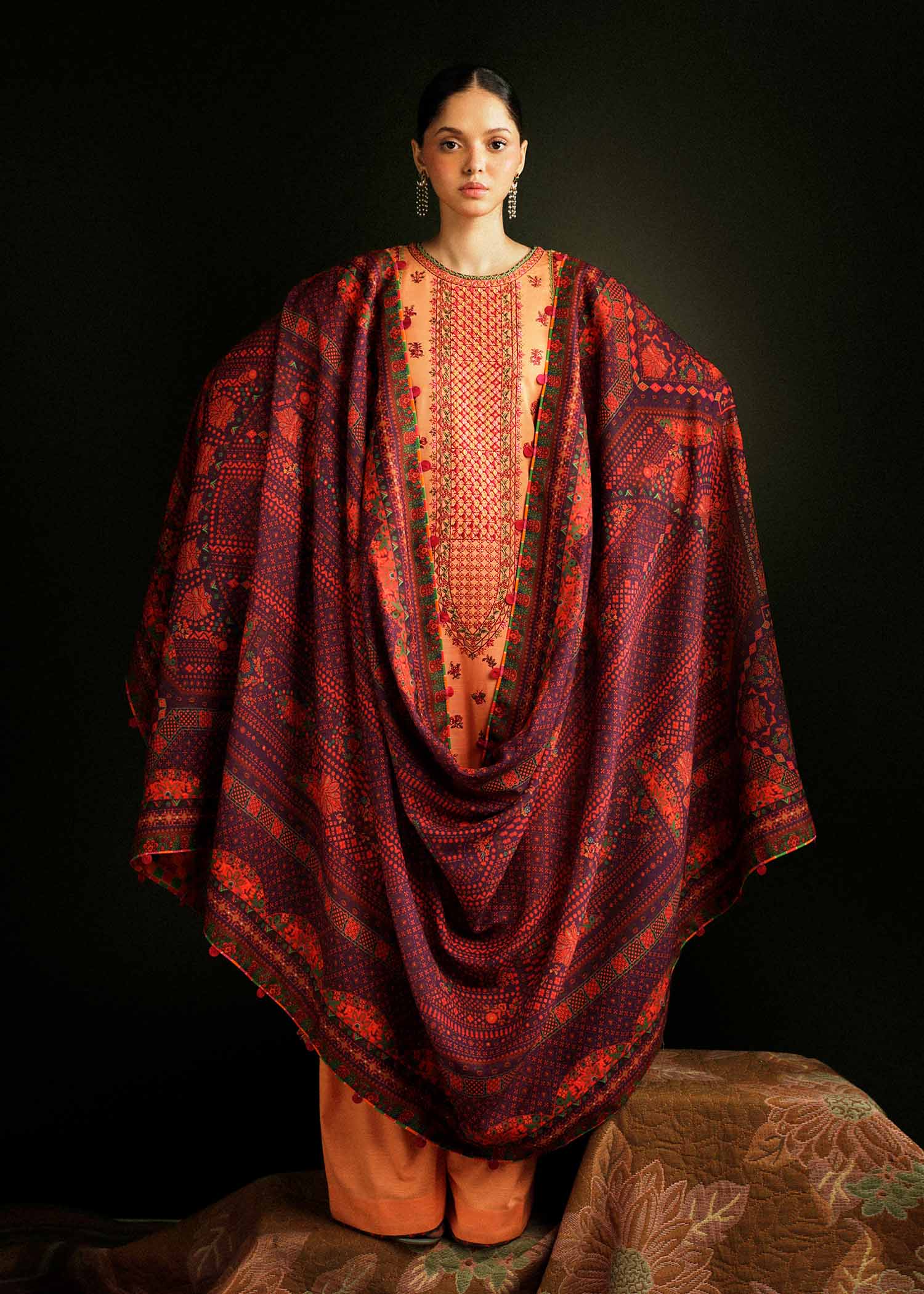 Hussain Rehar | Winter Shawl Khaddar 23 | Sunrise - Official Hussain Rehar stockist in UK - Sakeena London