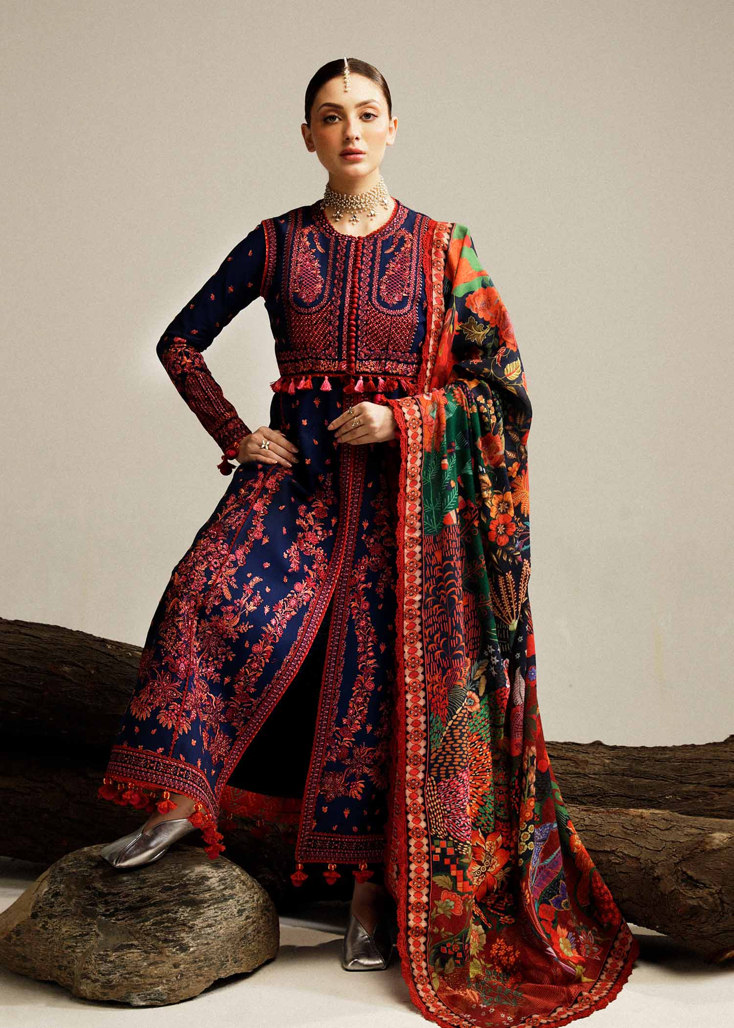 Hussain Rehar | Winter Shawl Khaddar 23 | Cerulean - Official Hussain Rehar stockist in UK - Sakeena London