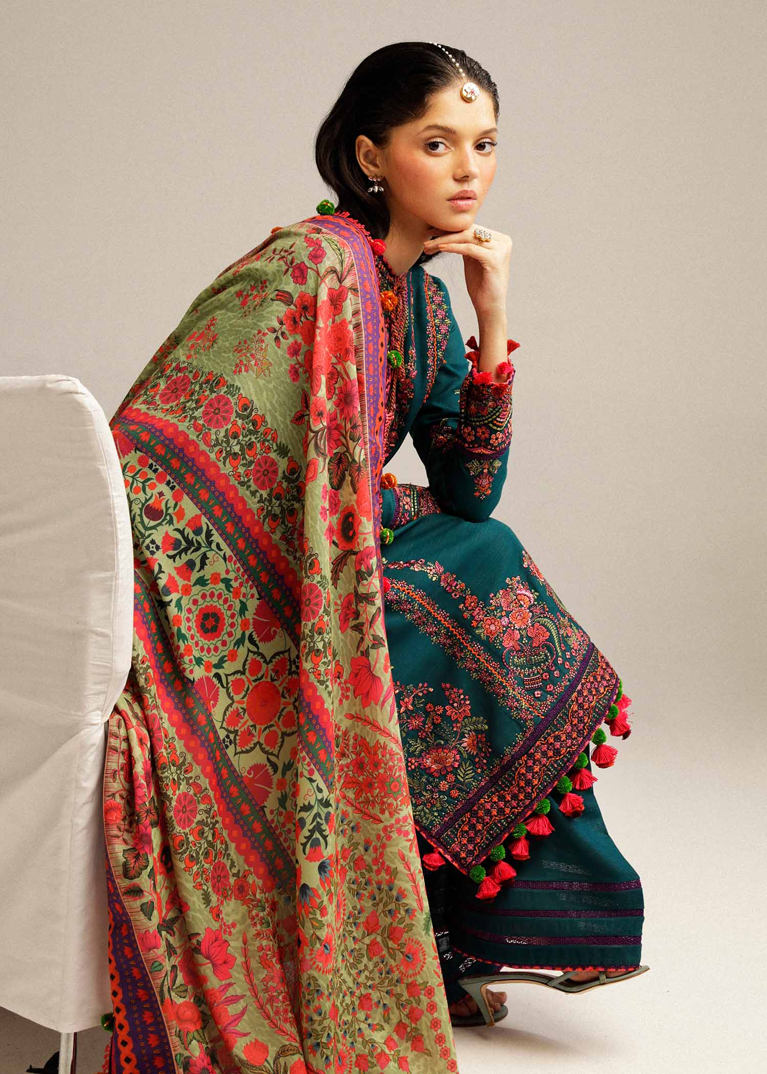 Hussain Rehar | Winter Shawl Khaddar 23 | Teal - Official Hussain Rehar stockist in UK - Sakeena London
