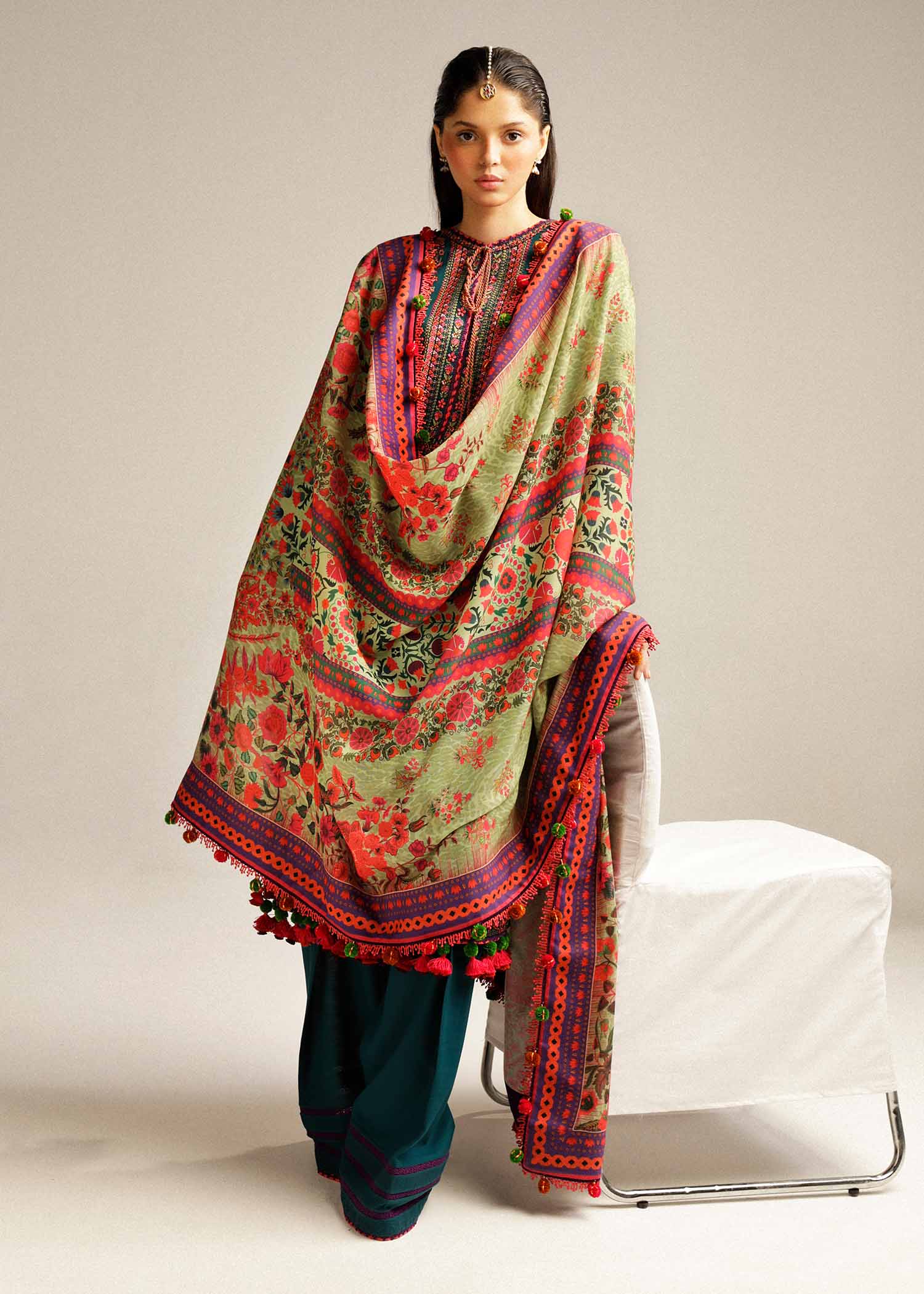 Hussain Rehar | Winter Shawl Khaddar 23 | Teal - Official Hussain Rehar stockist in UK - Sakeena London