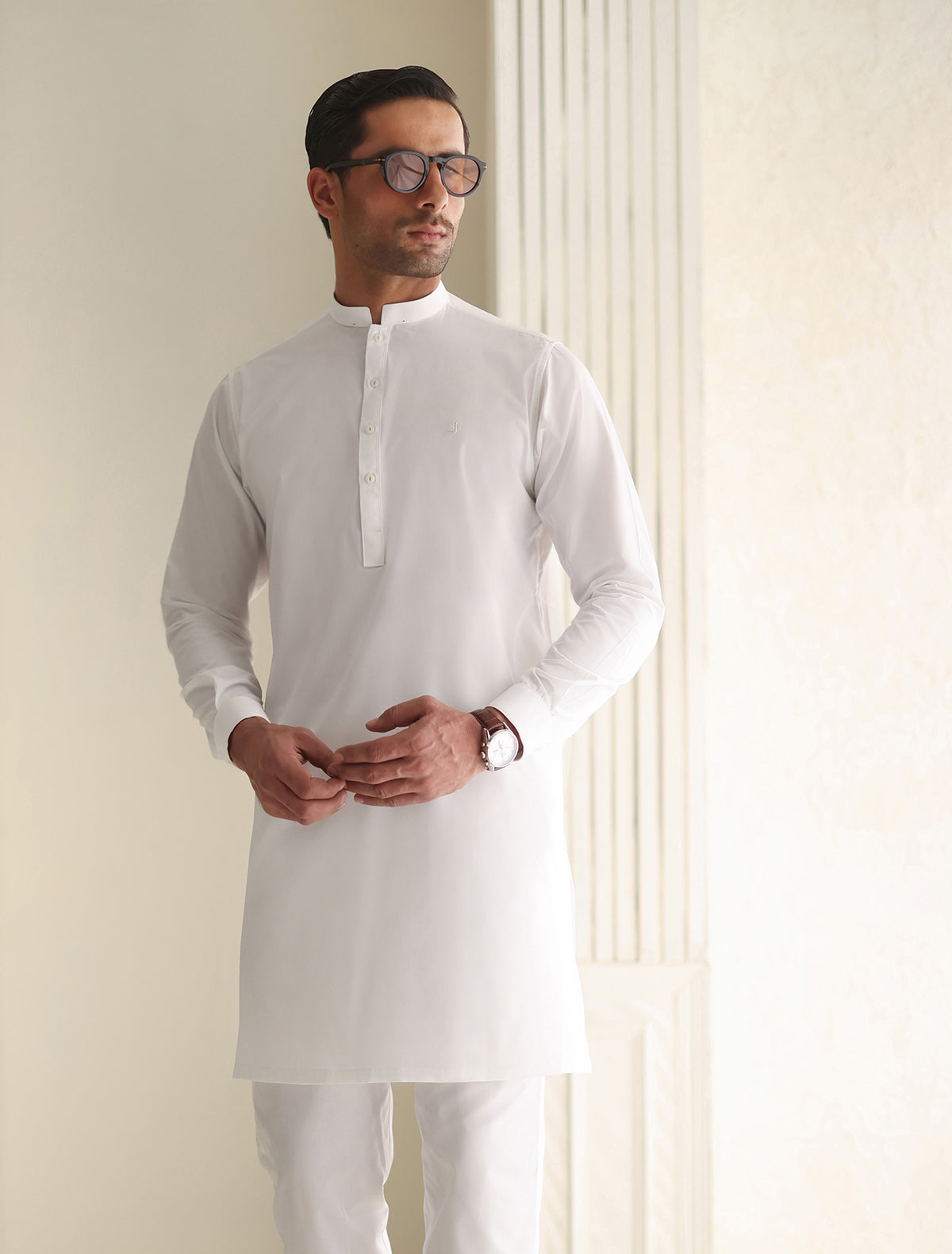 Pakistani Menswear | Ismail Farid - WHITE KURTA PAJAMA - Official Sakeena London Ltd. stockist in UK - Sakeena London