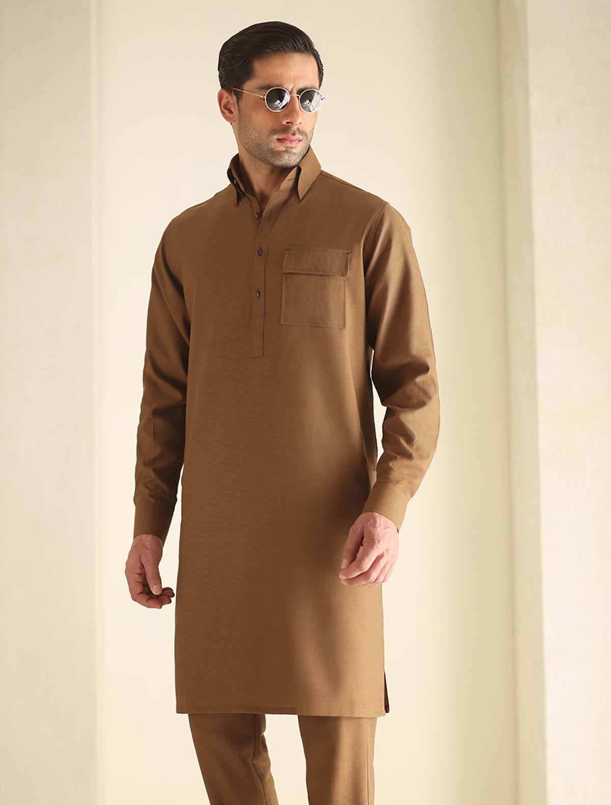 Pakistani Menswear | Ismail Farid - TAN KURTA PAJAMA - Official Sakeena London Ltd. stockist in UK - Sakeena London