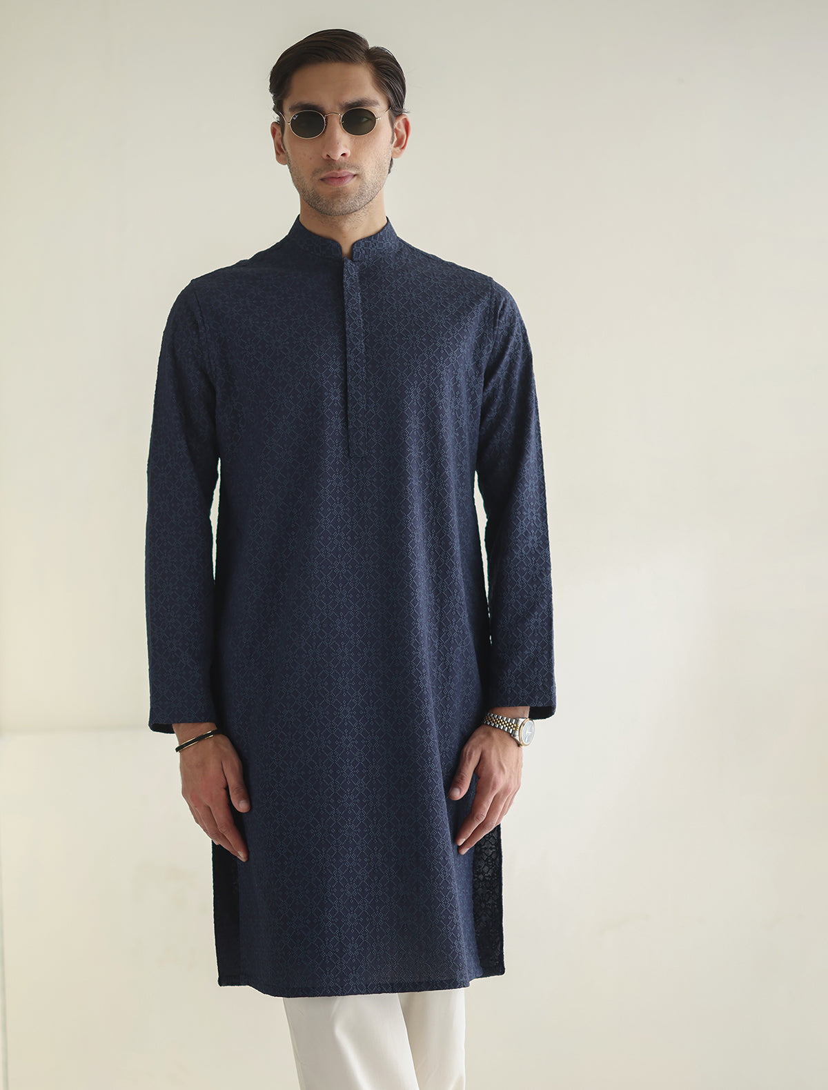Pakistani Menswear | Ismail Farid - BLUE EMBROIDERED KURTA - Official Sakeena London Ltd. stockist in UK - Sakeena London