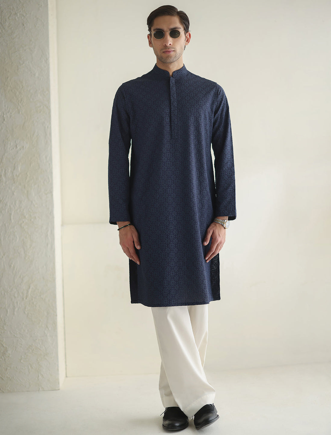 Pakistani Menswear | Ismail Farid - BLUE EMBROIDERED KURTA - Official Sakeena London Ltd. stockist in UK - Sakeena London
