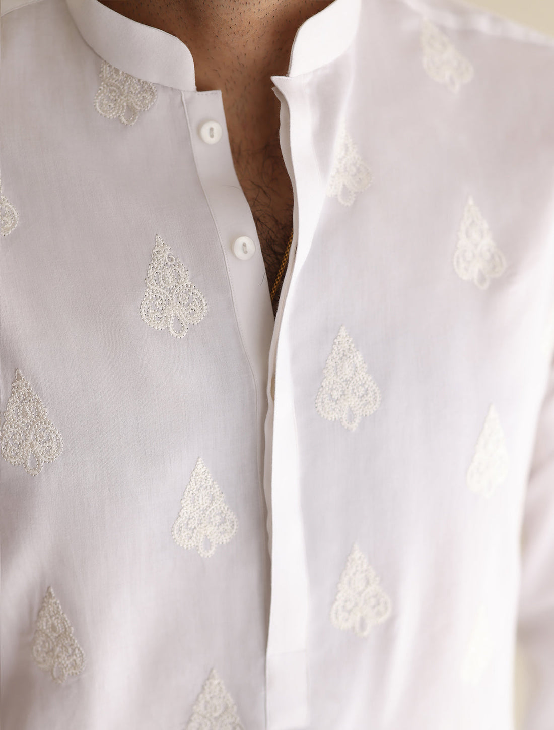 Pakistani Menswear | Ismail Farid - WHITE EMBROIDERED KURTA - Official Sakeena London Ltd. stockist in UK - Sakeena London