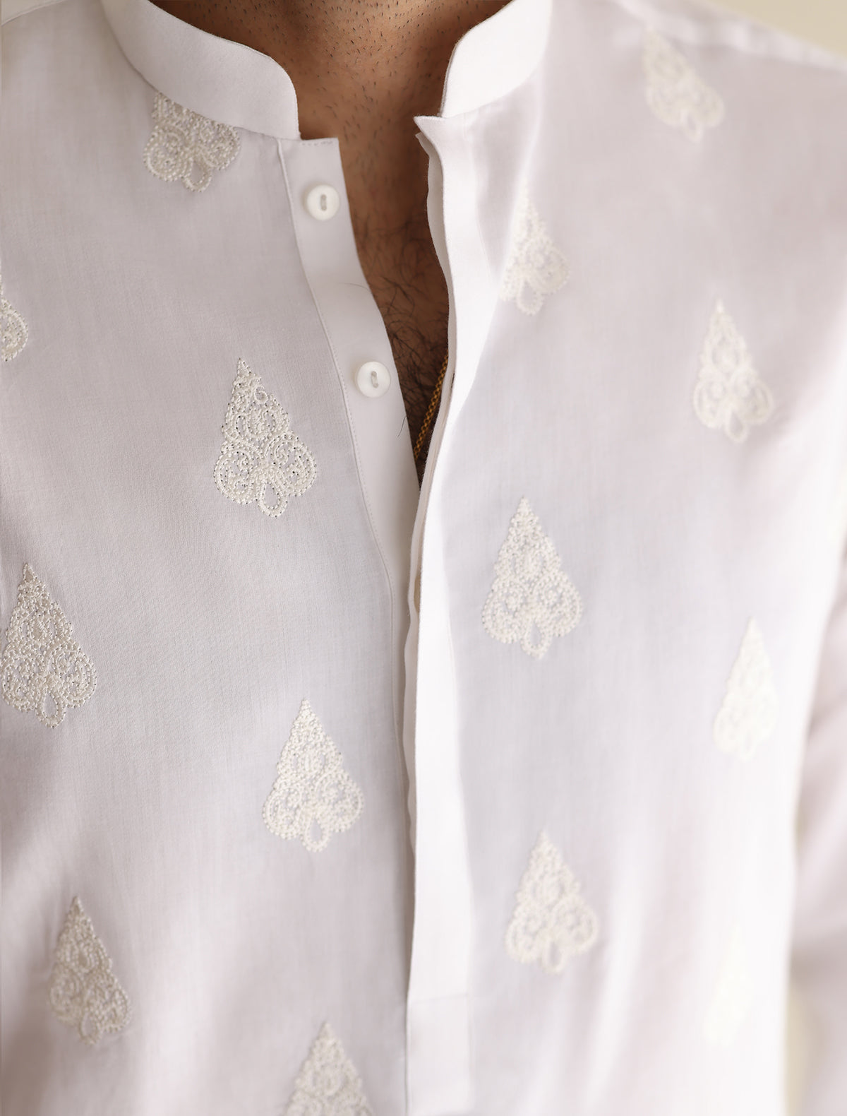 Pakistani Menswear | Ismail Farid - WHITE EMBROIDERED KURTA - Official Sakeena London Ltd. stockist in UK - Sakeena London