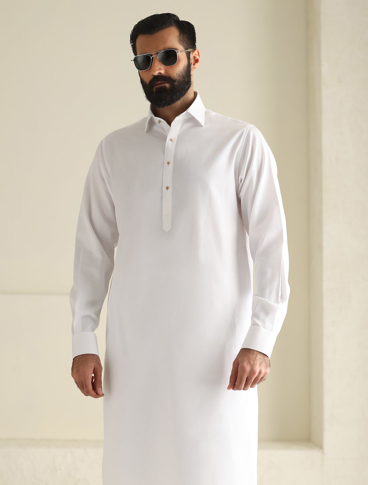 Pakistani Menswear | Ismail Farid - WHITE TWILL KAMEEZ SHALWAR - Official Sakeena London Ltd. stockist in UK - Sakeena London