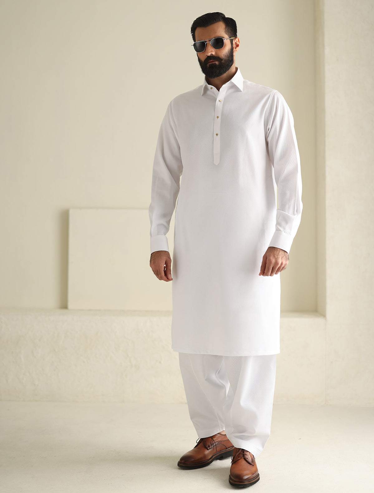 Pakistani Menswear | Ismail Farid - WHITE TWILL KAMEEZ SHALWAR - Official Sakeena London Ltd. stockist in UK - Sakeena London
