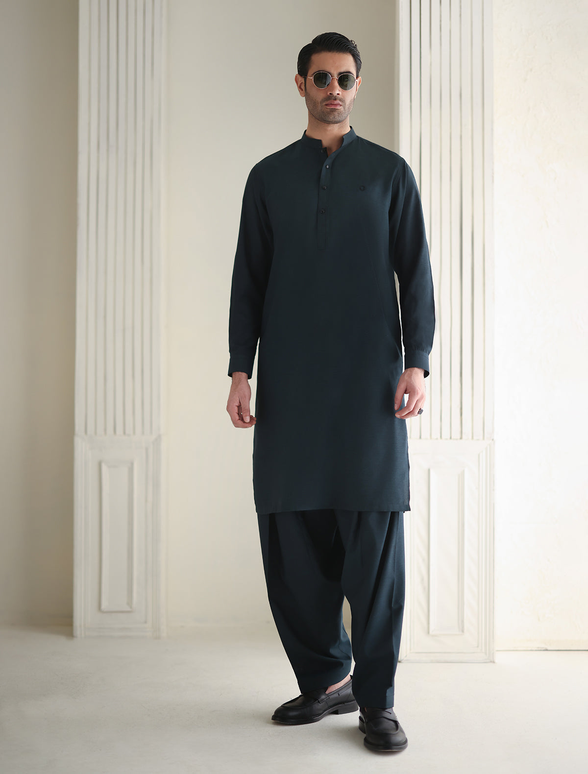 Pakistani Menswear | Ismail Farid - TEAL TEXTURED KAMEEZ SHALWAR - Official Sakeena London Ltd. stockist in UK - Sakeena London