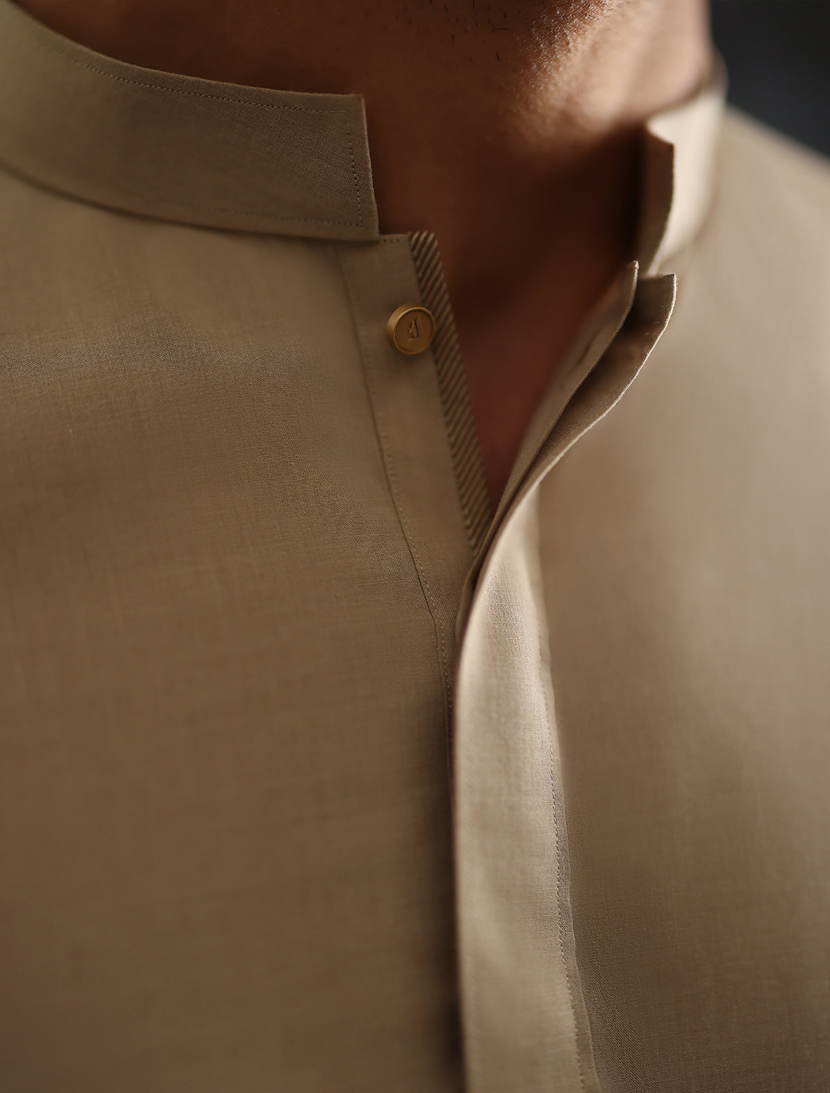 Pakistani Menswear | Ismail Farid - BEIGE LOGO-EMBROIDERED KAMEEZ SHALWAR - Official Sakeena London Ltd. stockist in UK - Sakeena London