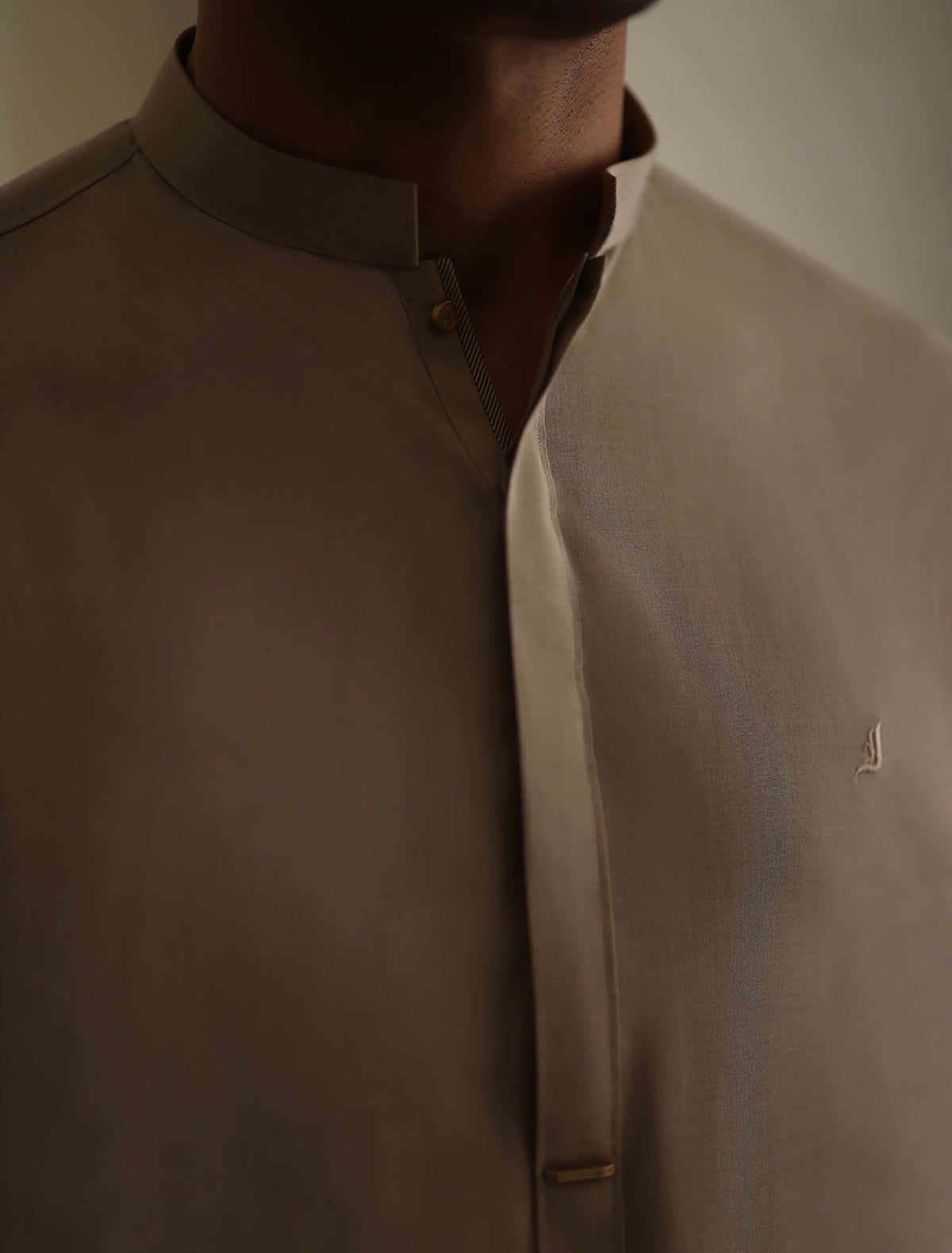 Pakistani Menswear | Ismail Farid - BEIGE LOGO-EMBROIDERED KAMEEZ SHALWAR - Official Sakeena London Ltd. stockist in UK - Sakeena London