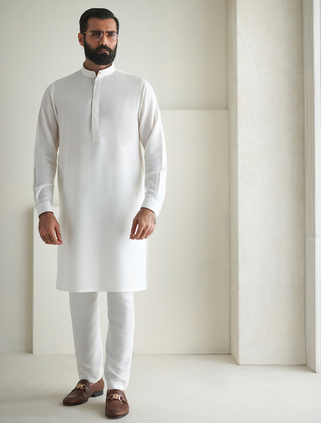 Pakistani Menswear | Ismail Farid - OFF-WHITE KURTA PAJAMA - Official Sakeena London Ltd. stockist in UK - Sakeena London
