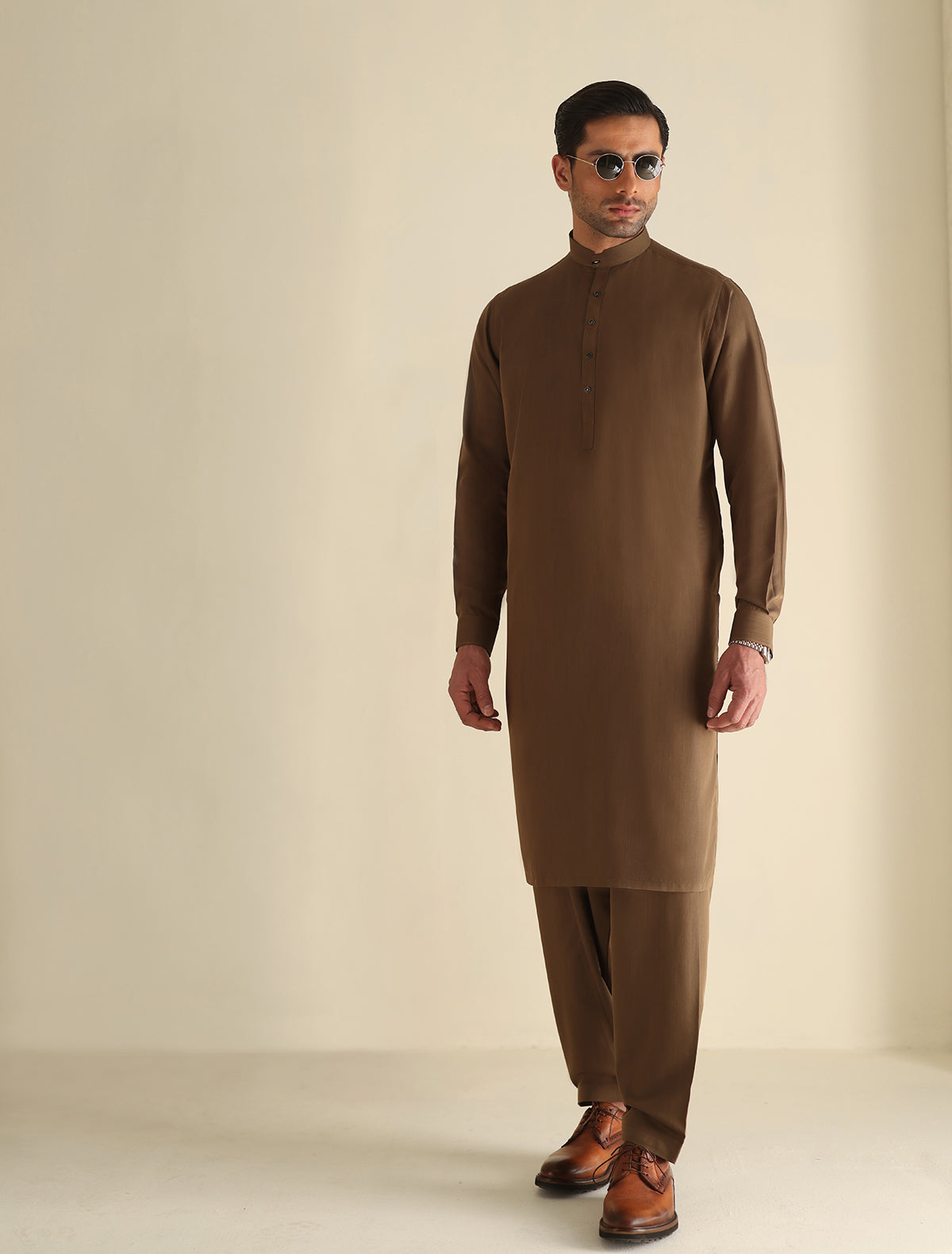 Pakistani Menswear | Ismail Farid - TAN KAMEEZ SHALWAR - Official Sakeena London Ltd. stockist in UK - Sakeena London