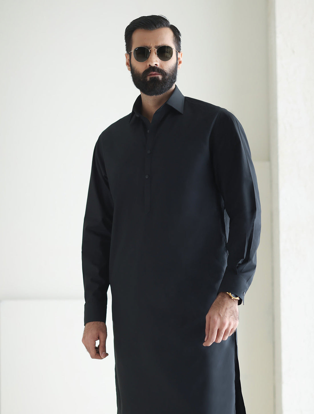 Pakistani Menswear | Ismail Farid - BLACK KAMEEZ SHALWAR - Official Sakeena London Ltd. stockist in UK - Sakeena London