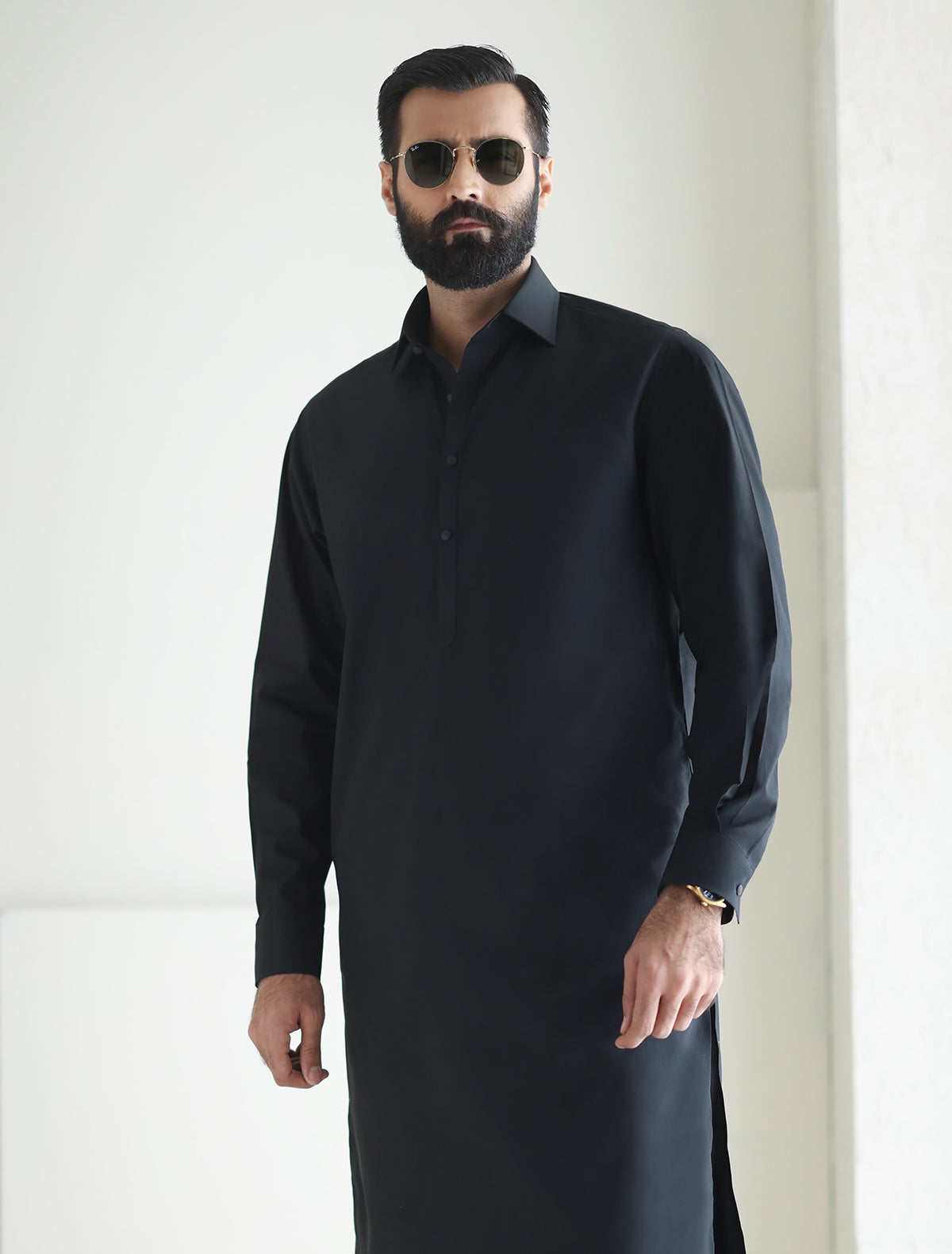 Pakistani Menswear | Ismail Farid - BLACK KAMEEZ SHALWAR - Official Sakeena London Ltd. stockist in UK - Sakeena London