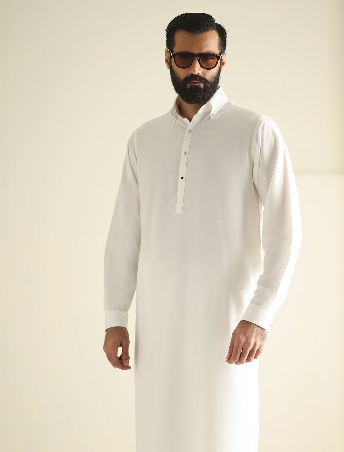 Pakistani Menswear | Ismail Farid - OFF-WHITE BUTTON-DOWN KAMEEZ SHALWAR - Official Sakeena London Ltd. stockist in UK - Sakeena London