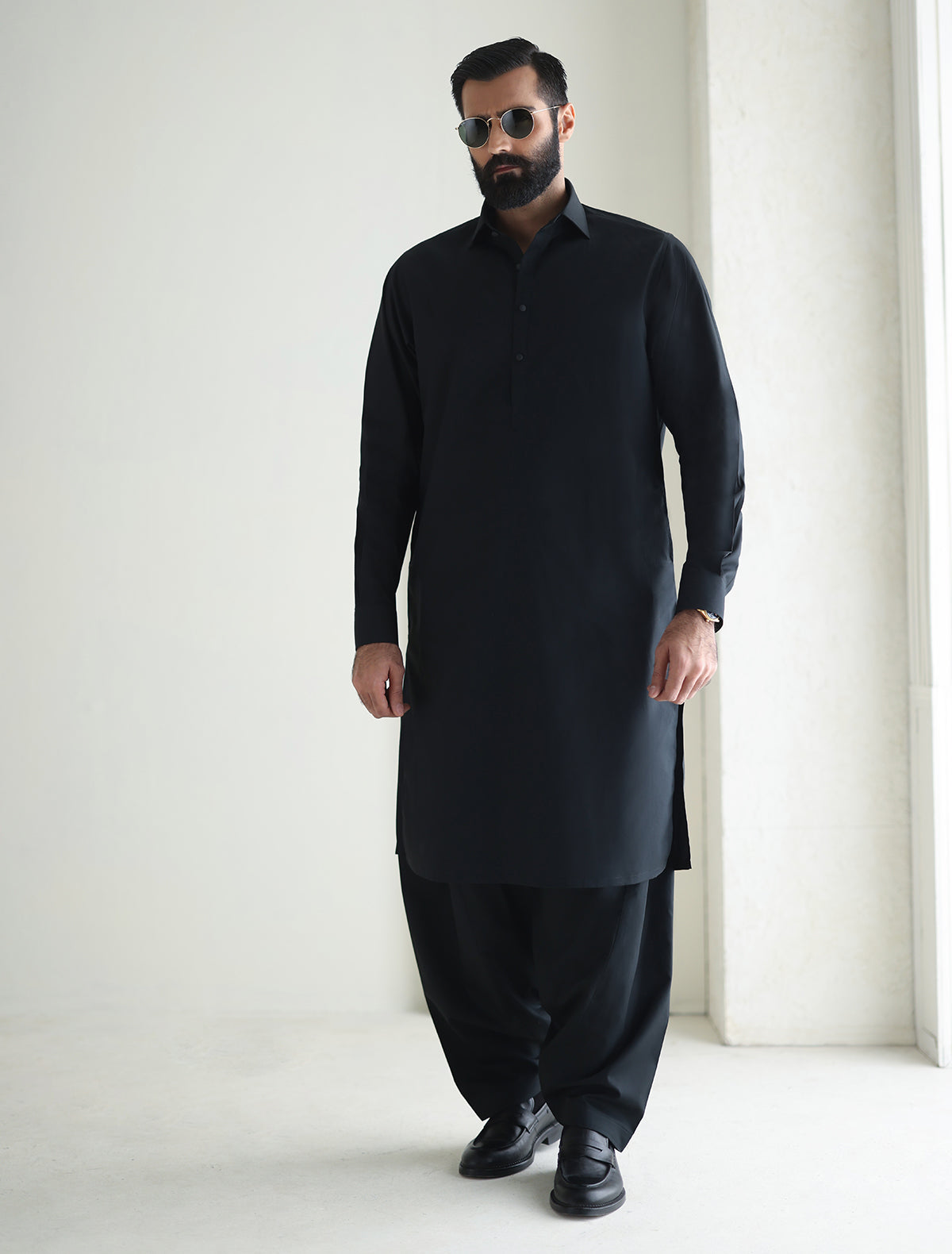 Pakistani Menswear | Ismail Farid - BLACK KAMEEZ SHALWAR - Official Sakeena London Ltd. stockist in UK - Sakeena London