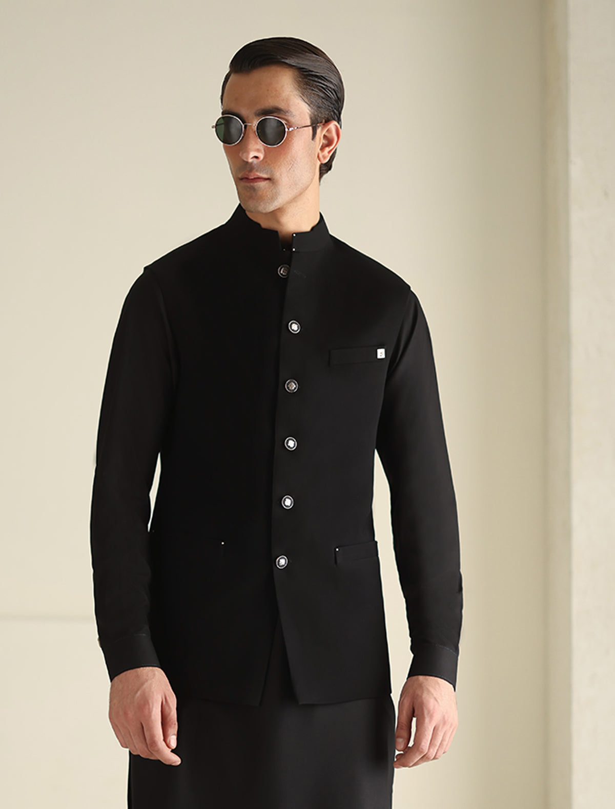 Pakistani Menswear | Ismail Farid - BLACK WAISTCOAT - Official Sakeena London Ltd. stockist in UK - Sakeena London