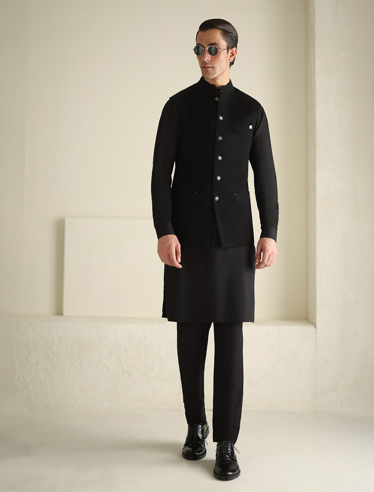 Pakistani Menswear | Ismail Farid - BLACK WAISTCOAT - Official Sakeena London Ltd. stockist in UK - Sakeena London