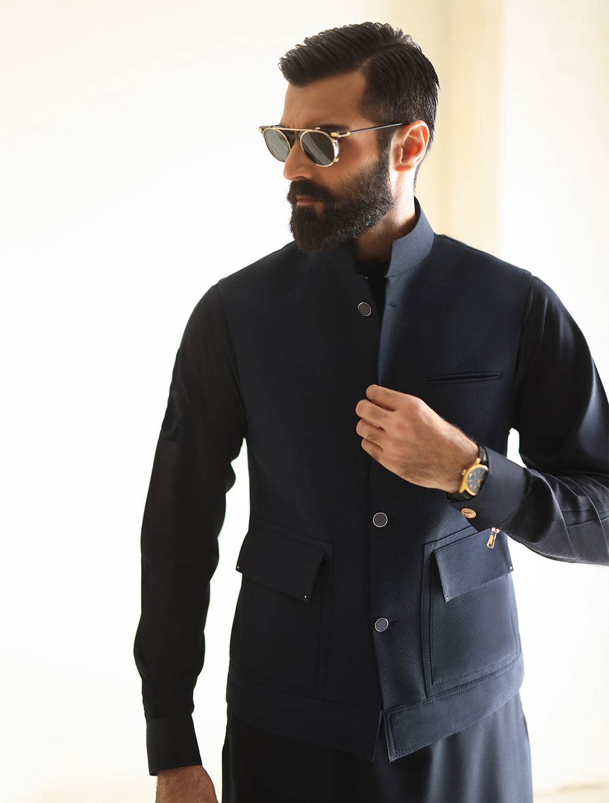 Pakistani Menswear | Ismail Farid - NAVY WAISTCOAT - Official Sakeena London Ltd. stockist in UK - Sakeena London
