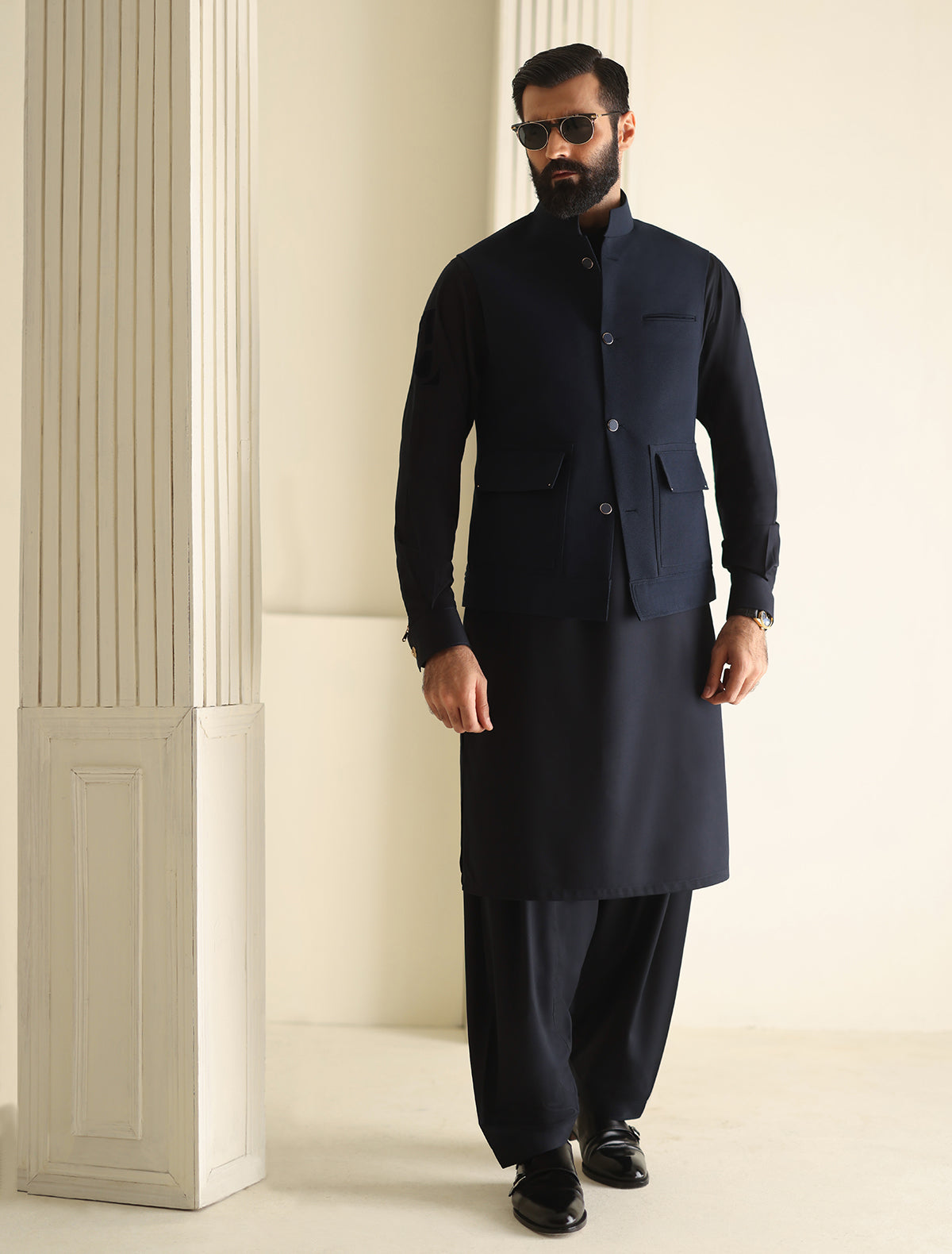 Pakistani Menswear | Ismail Farid - NAVY WAISTCOAT - Official Sakeena London Ltd. stockist in UK - Sakeena London