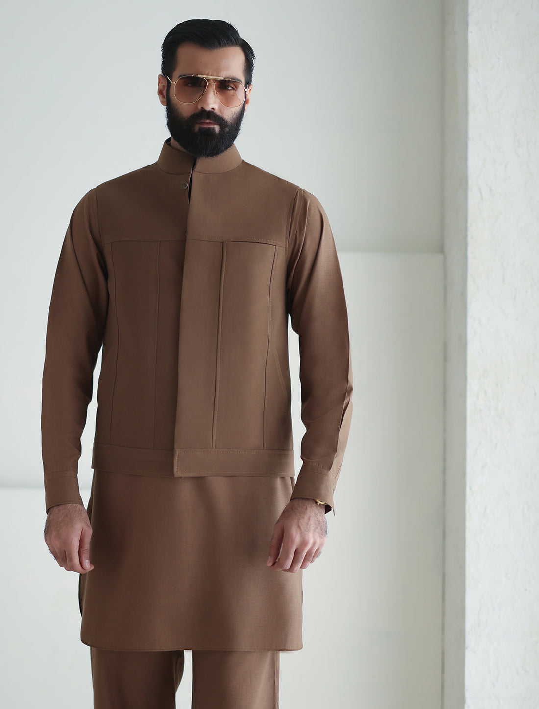 Pakistani Menswear | Ismail Farid - CAMEL WAISTCOAT - Official Sakeena London Ltd. stockist in UK - Sakeena London
