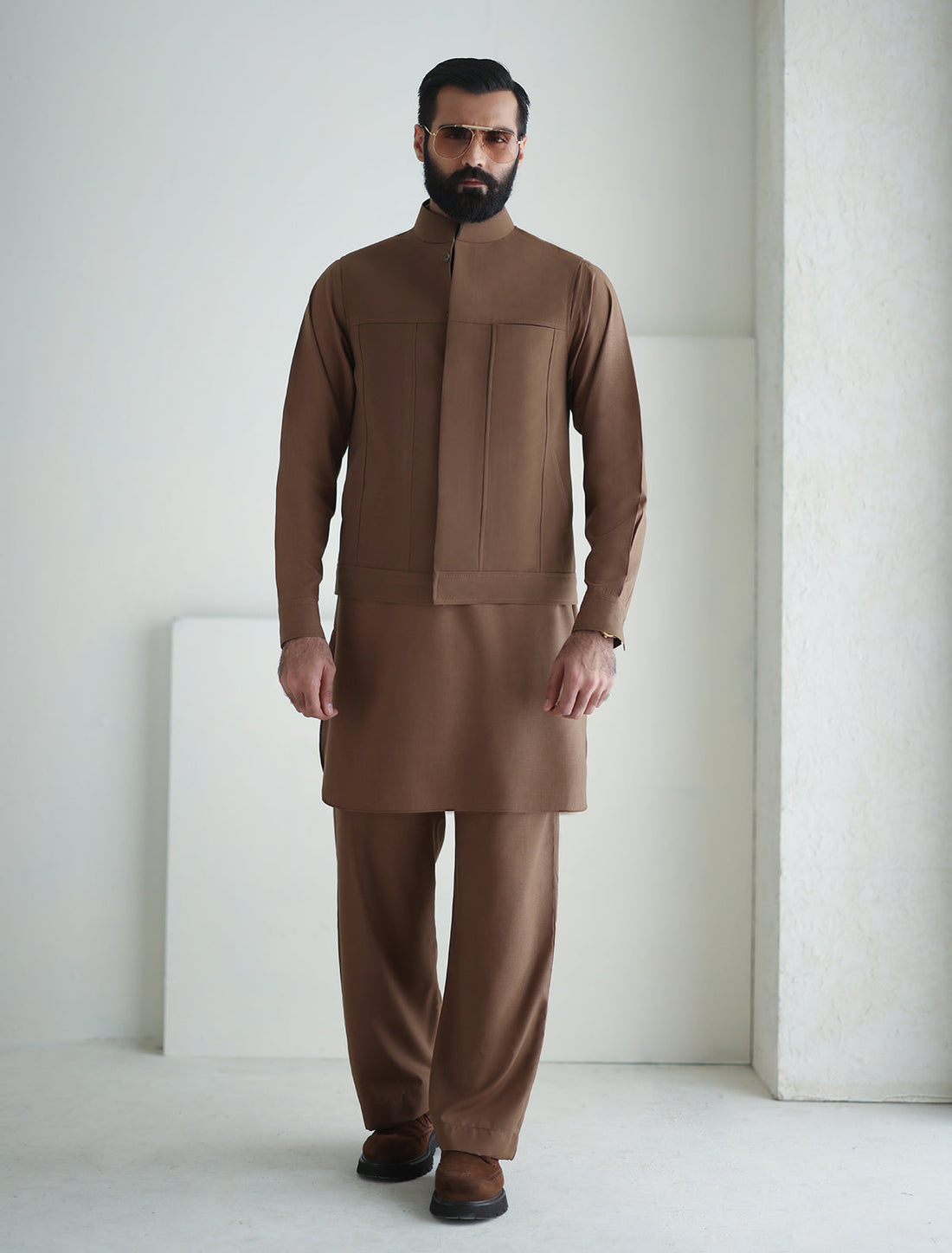 Pakistani Menswear | Ismail Farid - CAMEL WAISTCOAT - Official Sakeena London Ltd. stockist in UK - Sakeena London