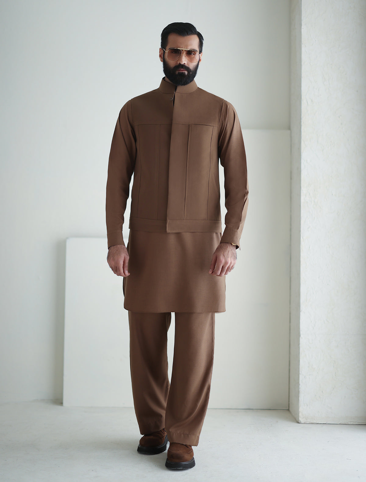 Pakistani Menswear | Ismail Farid - CAMEL WAISTCOAT - Official Sakeena London Ltd. stockist in UK - Sakeena London