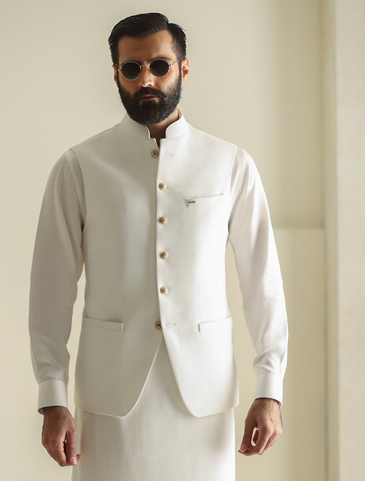 Pakistani Menswear | Ismail Farid - HERRINGBONE WAISTCOAT - Official Sakeena London Ltd. stockist in UK - Sakeena London