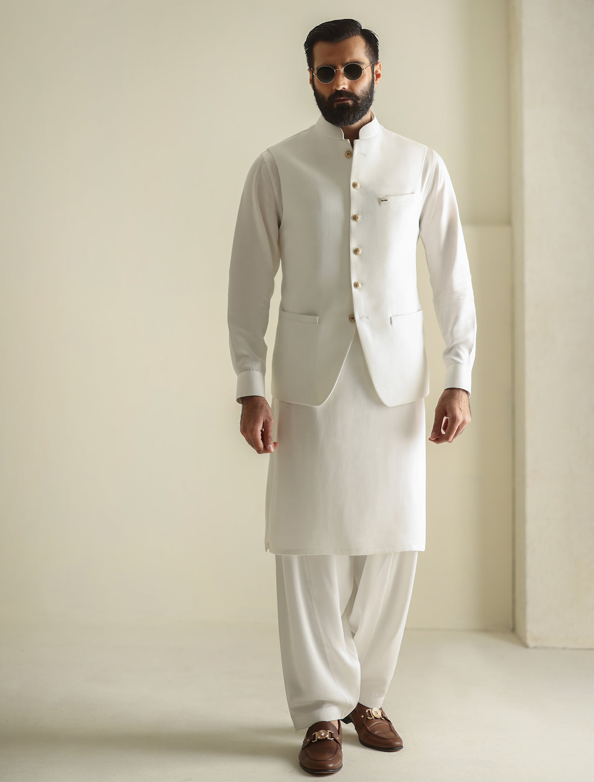 Pakistani Menswear | Ismail Farid - HERRINGBONE WAISTCOAT - Official Sakeena London Ltd. stockist in UK - Sakeena London