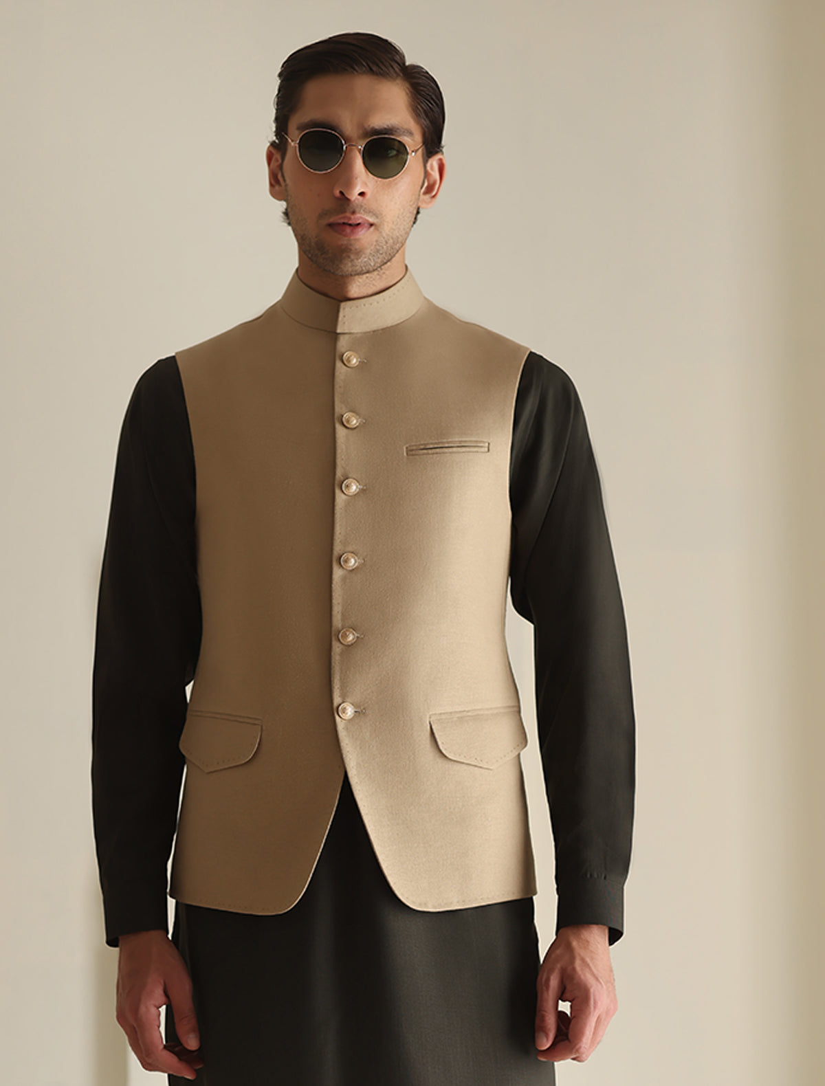 Pakistani Menswear | Ismail Farid - TRUE BEIGE WAISTCOAT - Official Sakeena London Ltd. stockist in UK - Sakeena London