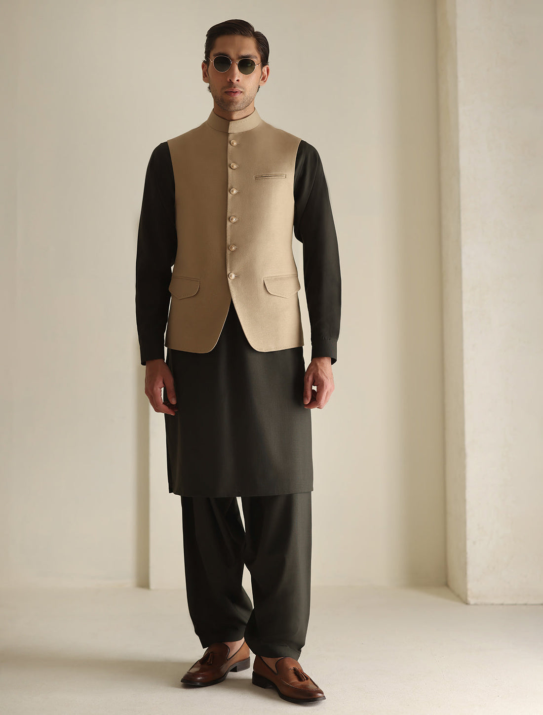 Pakistani Menswear | Ismail Farid - TRUE BEIGE WAISTCOAT - Official Sakeena London Ltd. stockist in UK - Sakeena London